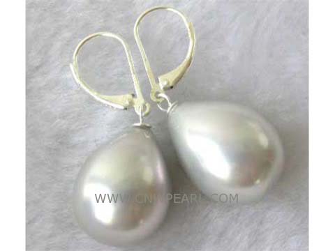 12-16mm gray raindrop mabe earrings, silver plated hook