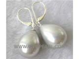 12-16mm gray raindrop mabe earrings, silver plated hook