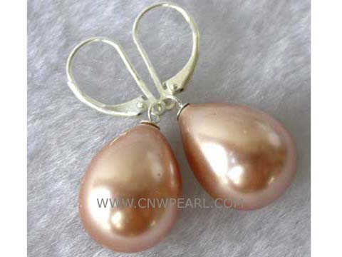 12-16mm champagne raindrop shell pearl earrings