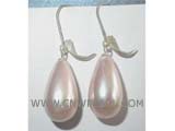 9-13mm pink raindrop shell pearl earrings, metallic hook