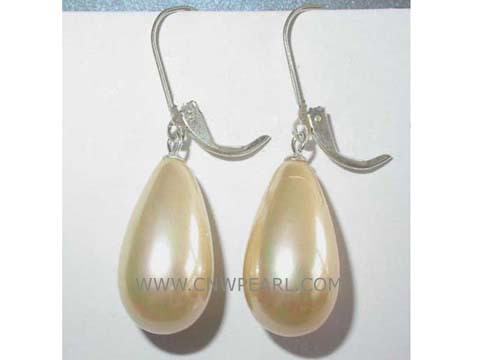 9-13mm yellow raindrop shell pearl earrings, metallic hook