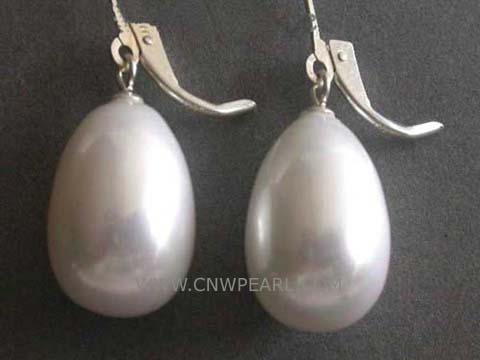 8-10mm white raindrop shell pearl earrings, metallic hook