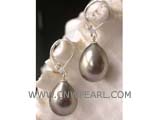 14-18mm gray raindrop shell pearl earrings, metallic hook