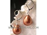 14-18mm golden raindrop shell pearl earrings, silver plated hook