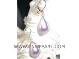 14-18mm purple raindrop shell pearl earrings, silver plated hook