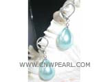 14-18mm blue raindrop shell pearl earrings, silver plated hook