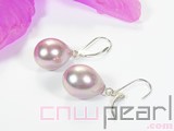 14-16mm pink raindrop shell pearl earrings, silver plated hook