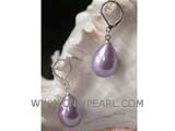 14-16mm purple raindrop shell pearl earrings, silver plated hook