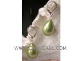 14-16mm green raindrop shell pearl earrings, silver plated hook