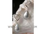 14-16mm gray raindrop shell pearl earrings, silver plated hook