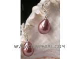 14-16mm red raindrop shell pearl earrings, silver plated hook