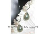 14-16mm navy green raindrop shell pearl earrings