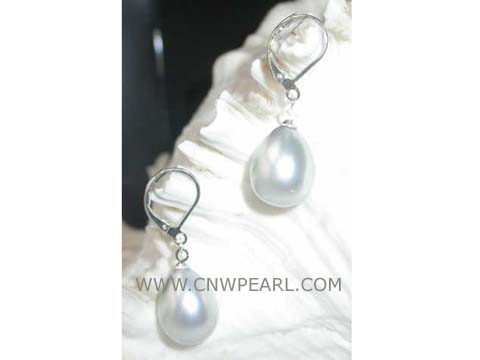 12-14mm white raindrop shell pearl earrings,silver plated hook