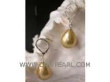 14-16mm golden raindrop shell pearl earrings,silver plated hook