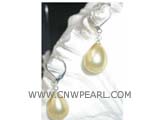14-16mm yellow raindrop shell pearl earrings, silver plated hook
