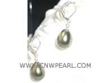 14-16mm olive green shell pearl earrings, silver plated hook
