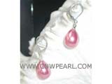 14-16mm peach pink shell pearl earrings, silver plated hook