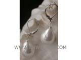 14-16mm white raindrop shell pearl earrings,silver plated hook