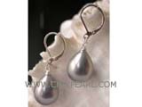 14-16mm brown raindrop shell pearl earrings, silver plated hook