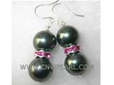 10mm black shell pearl & red water_diamond earrings