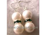 10mm white round shell pearl & green water_diamond earrings