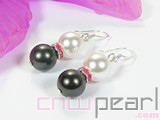 10mm white & black shell pearl & red water_diamond earrings