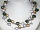3 rows 12mm purple gold black shell pearl necklace silver clasp