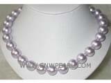 17" 16mm purple round shell pearl necklace with silver plated toggle clasp