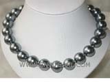 17" 16mm black round shell pearl necklace with silver plated toggle clasp