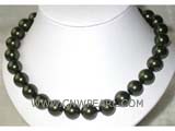 17" 16mm olive green round shell pearl necklace