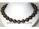 17" 16mm puce round shell pearl necklace with silver plated toggle clasp