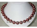 17" 16mm wine red round shell pearl necklace with silver plated toggle clasp