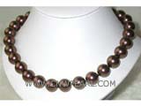 17" 16mm coffee round shell pearl necklace