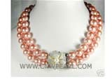 double rows 17" 12mm pink round shell pearl necklace