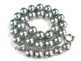 18.5" 12mm gray color sea shell pearl necklace
