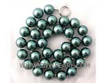 18.5" 12mm peacock green color shell pearl necklace