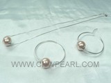 14mm pink shell pearl pendant and hoop earrings jewelry set