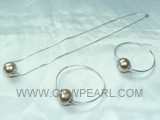 14mm coffee shell pearl pendant and hoop earrings jewelry set