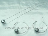 14mm gray shell pearl pendant and hoop earrings jewelry set
