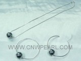 black shell pearl pendant and hoop earrings zircons inlaid jewelry set