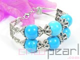 14mm blue round natural turquoise tibet silver bracelet