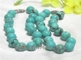 2 piece 8\" 10.5mm blue round culture turquoise bracelet