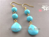 6-12mm round and rain drop blue natural turquoise earrings