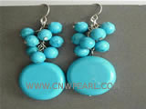 20mm blue flat and 3mm round natural turquoise earrings