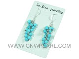 3mm blue round turquoise earrings with 925 silver hook