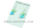 8mm green and blue round turquoise earrings with 925 silver hook