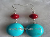 15-20mm ellipse turquoise and red round coral earrings
