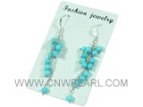 dangling grape-shaped round blue turquoise earrings