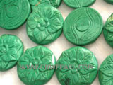 35mm green carved natural loose turquoise strand