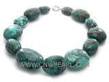 28mm dark green elliptical natural turquoise necklace